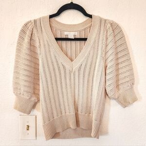 Design History Evereve Cream V-Neck Crochet Sweater Size XS Cortagecore Prairie